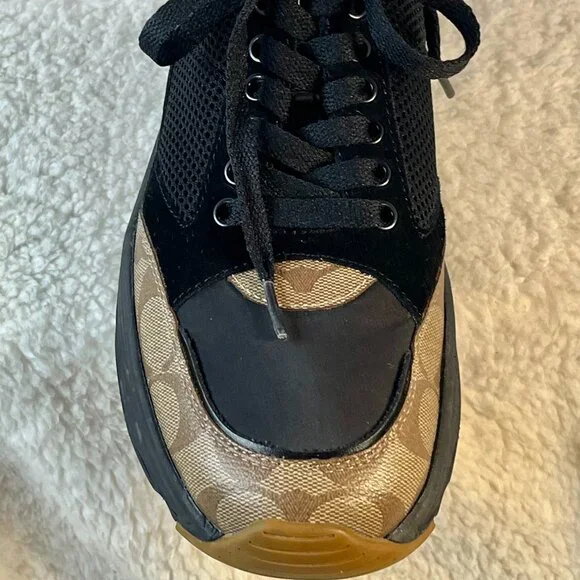 Coach Men's Tech Runner Sneakers FG4591 Size 10D | Signature Black Mesh & Tan - Picture 8 of 16